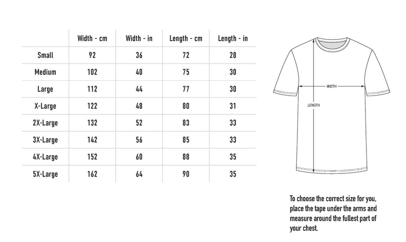 Size chart for Kirin Logo Tee - Black