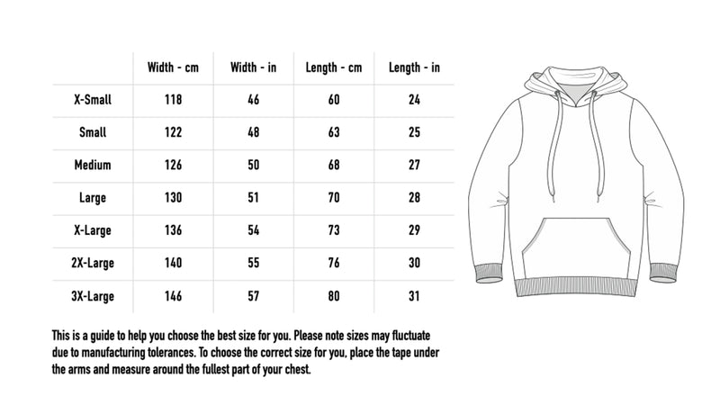 Size chart for Logo Hoodie - Off-Black